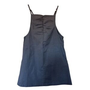 The Open Ruched Front Olive Gray Apron Dress Prairie Gorpcore Cottage Pockets S